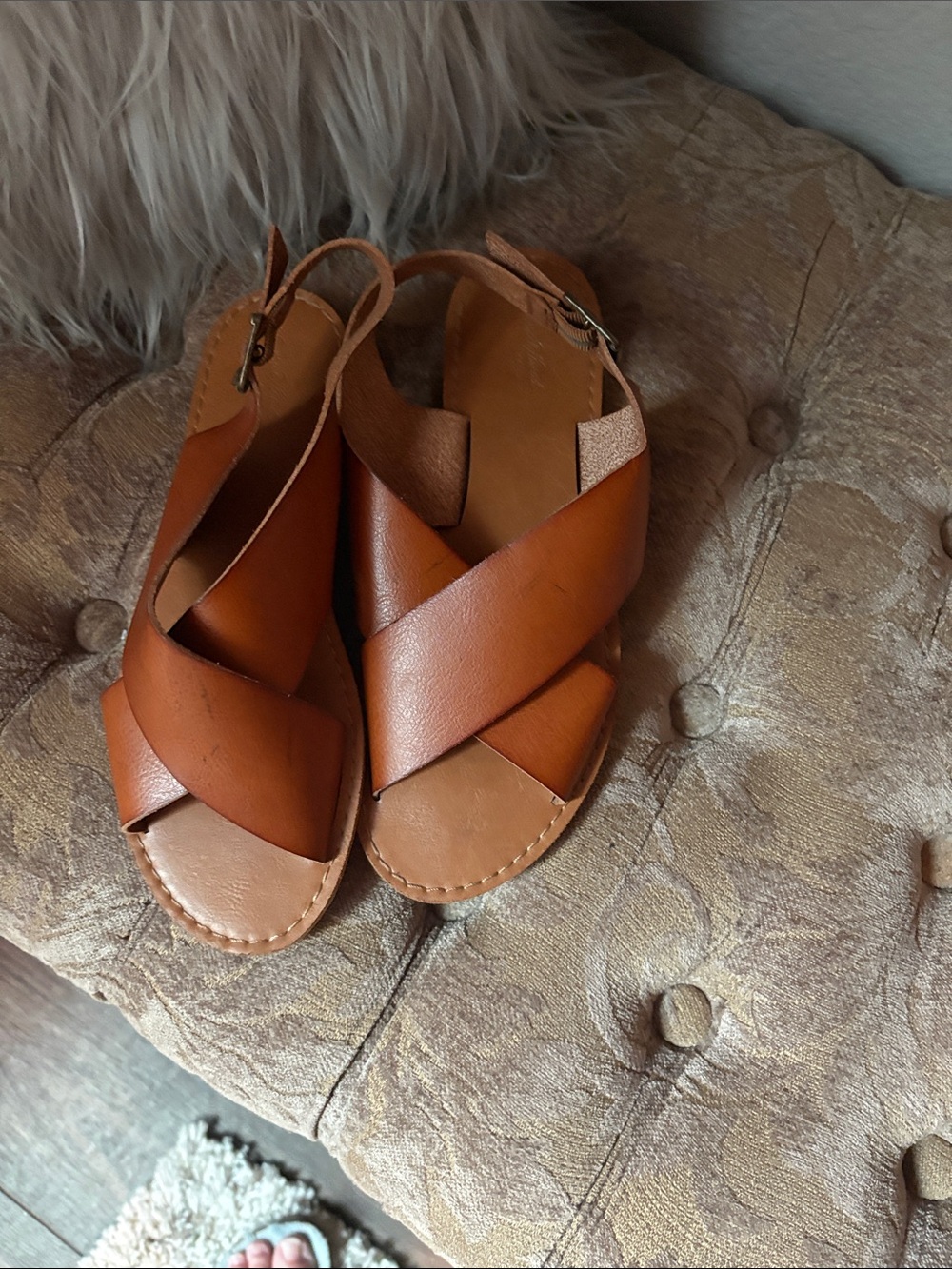 Women’s Tan Leather Cross-Strap Slingback Sandals